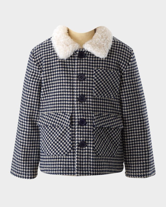 Boy's Houndstooth Shearling Collar Jacket, Size 2-10